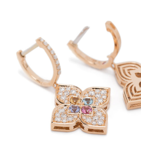 Pendientes multipiedra Princesa Flor en oro rosa de 18 quilates